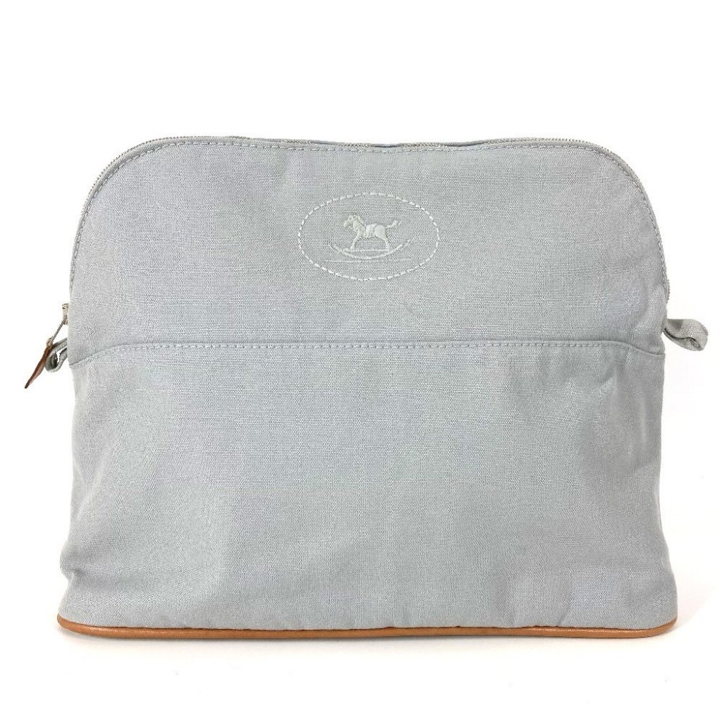 Hermes Pouch Gm Makeup Pouch Travel Pouch Cosmetics Pouch Leather/Canvas Gray